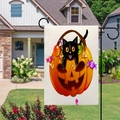Σημαία κήπου Halloween με χαριτωμένη μαύρη γάτα και κολοκύθα σε λινό πανό - Στυλ Μαύρη Γάτα Σε Καλάθι Κολοκύθας (7)