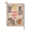 Double-sided linen garden flag with cute animals and Happy Mother's Day text - Koala Raccoon and Badger Family Style (37)