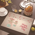 Linen Mother's Day placemat with red flowers and Happy Mother's Day text on beige - 45*30cm / Beige Heart Flower Jar (Style 32)