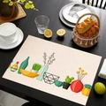 Tovaglietta in lino con motivi cactus e piante geometriche su tavolo in legno scuro - Piante in Bottiglia Artistiche (Stile-15)