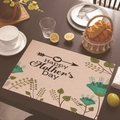 Linen placemat with Happy Mother's Day floral print and decorative heart motifs - 45*30cm / Beige Painted Floral (Style 33)