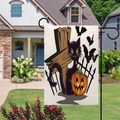 Διπλής όψης λινή σημαία κήπου Halloween με μαύρη γάτα και κολοκύθα για εξωτερική διακόσμηση - Μωβ Στυλ Μαύρη Γάτα Κολοκύθα Περίφραξη (8)
