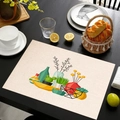 Tovaglietta in lino con motivo cactus nordico e illustrazione di frutta su legno - Illustrazione di Vaso Nordico (Stile-16)