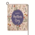 Bandiera da giardino Festa della Mamma in lino a doppia faccia con decorazioni floreali - Stile Contorno Floreale Ovale Beige Viola