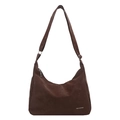 Dark brown suede tote bag with adjustable strap and Tidal Dryness logo detail - No Pendant / Brown