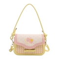 Schicke karierte Umhängetasche in Gelb und Rosa mit Polka-Dot-Klappe und Schleife - Ohne Anhänger / Aprikose Gelb Rosa