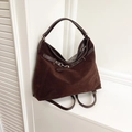 Borsa tote versatile in pelle scamosciata marrone con cinturini in pelle per donna - Marrone