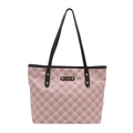 Pink and white checkered tote bag with black handles and golden rivet accents - Basic Style / Black