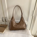 Metallic dark brown hobo bag with pleated texture and silver zipper for fashion styling - Brown
