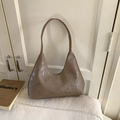 Retro coffee hobo bag with vertical stripes and silver metallic finish, shoulder strap bag - Khaki