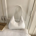 Minimalist white hobo shoulder bag with textured leather and sleek underarm strap design - White