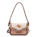 Vintage-Schultertasche mit gepunkteter Klappe und Kirschdruck für Damen-Freizeitstil - Ohne Anhänger / Hellnebelbraun