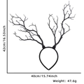 Detail van de zwarte gewei hoofdband met afmetingen van 42cm hoogte en 40cm breedte - Eén maat / Zwarte Dode Tak