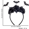 Detail van Halloween-hoofdband met zwarte rozen, glittervleermuizen en afmetingen - Eén maat / Vleermuis zwarte bloem