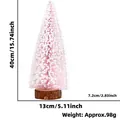 Mini albero di Natale floccato rosa con base in legno e dimensioni 40cm per 13cm - 40CM / Rosa