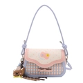 Cute lavender checkered square bag with pink bow and bear charm for stylish women - With Pendant / Misty Blue