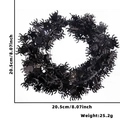 Detail of a 20.5cm black Halloween spider wreath made of plastic for indoor decoration - Black Spider Style / Approx 7.5m
