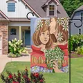 Close-up of Mother's Love garden flag featuring a mother-daughter scene with white daisies - Mother's Love Illustration Style (5)