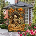 Dia de los Muertos garden flag featuring guitar skeleton on double-sided linen fabric - Guitarist Skull with Butterflies Style / 45*30cm
