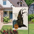 Αμφίπλευρη λινή σημαία κήπου Halloween με στοιχειωμένο σπίτι και σχέδιο κολοκύθας - Στυλ Σπίτι με Φαντάσματα Κολοκύθα Ταφόπλακα (9)