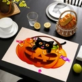 Platzset aus Leinen mit schwarzer Katze im Kürbis und Süßigkeiten für Halloween - Schwarze Katze Kürbis Laterne Süßigkeiten Stil (Stil-8)