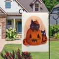 Bandiera da giardino in lino bifacciale con zucca di Halloween e gatto nero decorativa - Tre Zucche Due Gatti Neri (Stile 10) / 45x30cm