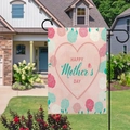 Detail of Happy Mother's Day garden flag with pink carnations on black metal stand - Carnation Large Heart Style
