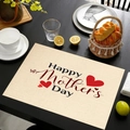 Detail of linen placemat with Happy Mother's Day print and heart on a dark table - Happy Mother's Day Big Red Heart (Style-5)
