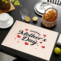 Linen placemat detail with HAPPY Mother's Day text and red heart on dining table - Happy Mother's Day Line Decor (Style-6)
