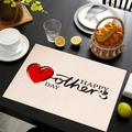Linen placemat detail with Happy Mother's Day text and red heart on wood table - Happy Mother's Day Holiday Greeting (Style-7)