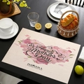 Linen placemat with floral Happy Mother's Day print and refined woven texture - Pink Cherry Blossom Brand Style (款式-3)