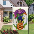 Bandiera da giardino di Halloween bifacciale in lino con fantasma, zucca e pipistrello - Stile Caramelle di Mais e Fantasma