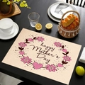 Linen placemat with Happy Mother's Day floral heart wreath on dark wood table - Beige Wreath Heart Style (款式-4)