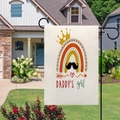 Close-up of Father's Day garden flag with Daddy's Girl text on linen fabric - Rainbow Mustache Illustration (7) / 45x30cm