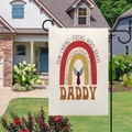 Detail of linen garden flag for Father's Day with Daddy text and rainbow necktie graphics - Rainbow Tie Adjectives (9) / 45x30cm