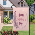 Outdoor linen garden flag with pink floral Happy Mother's Day design on black iron pole - Floral Line Art Style / 45x30cm / Light Pink
