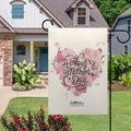Double-sided linen garden flag with pink heart and Happy Mother's Day text for yard decor - Cherry Blossom Heart Style / 45x30cm / Beige