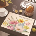 Linen placemat with Happy Mother's Day floral print and watercolor tulips on wooden table - 45*30cm / Watercolor Tulip Narcissus (Style 37)