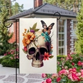 Double-sided Day of the Dead garden flag with floral skull and butterfly patterns - Skull with Butterfly and Flowers Style / 45*30cm