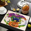 Halloween linen placemat with cartoon ghost and pumpkin patterns on dark wood table - Cartoon Ghost Pumpkin Bat (Style-10) / 45x30cm