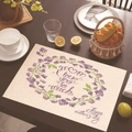 Linen placemat with purple floral wreath and Mom I love you so much typography - Purple Floral Greeting (Style-1)
