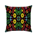 Mexikanischer Kissenbezug mit bunten ethnischen Blumenmustern auf Schwarz - 45x45 / Schwarze Basis Folk Floral (Stil-3)