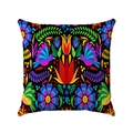Mexikanischer Kissenbezug mit Blumen- und Vogelmuster im Volkskunststil auf Schwarz - 45x45 / Farbenfroher Vogel Tulpe (Stil-4)