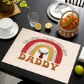 Close-up of linen Father's Day placemat with Daddy hero text and tie design - Retro Rainbow Tie Style (款式-9)