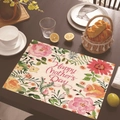 Happy Mother's Day floral linen placemat with watercolor roses on a wooden table - 45*30cm / Beige Watercolor Floral (Style 38)