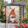 Christmas garden flag featuring a gnome with bunny and Welcome text in a garden setting - Gnome Holding Rabbit Style (1) / 45*30cm