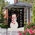Vertikale Gartenfahne aus Leinen mit Schneemann und Welcome-Schriftzug im Garten - Schneemann Welcome Stil (7) / 45*30cm