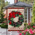 Detail der Gartenfahne aus Leinen mit Weihnachtskranz-Aufdruck und rustikaler Textur - Weihnachtskranz Stil (8) / 45*30cm
