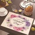 Linen placemat with floral Happy Mother's Day print and pink flowers on dark wood - 45*30cm / Pink Purple Flower Butterfly (Style 39)