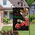Weihnachts-Gartenflagge aus Leinen mit festlicher Katze und Rentier-Geweih-Motiv - Getigerte Katze - Geweih Schal
